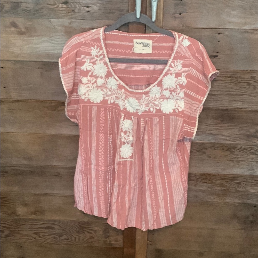 Savanna Jane Pink Embellished Blouse with Relaxed Fit